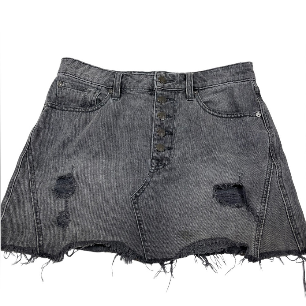 Free People Rainn distressed black denim mini skirt size 28 or small Witchcore - Picture 3 of 9